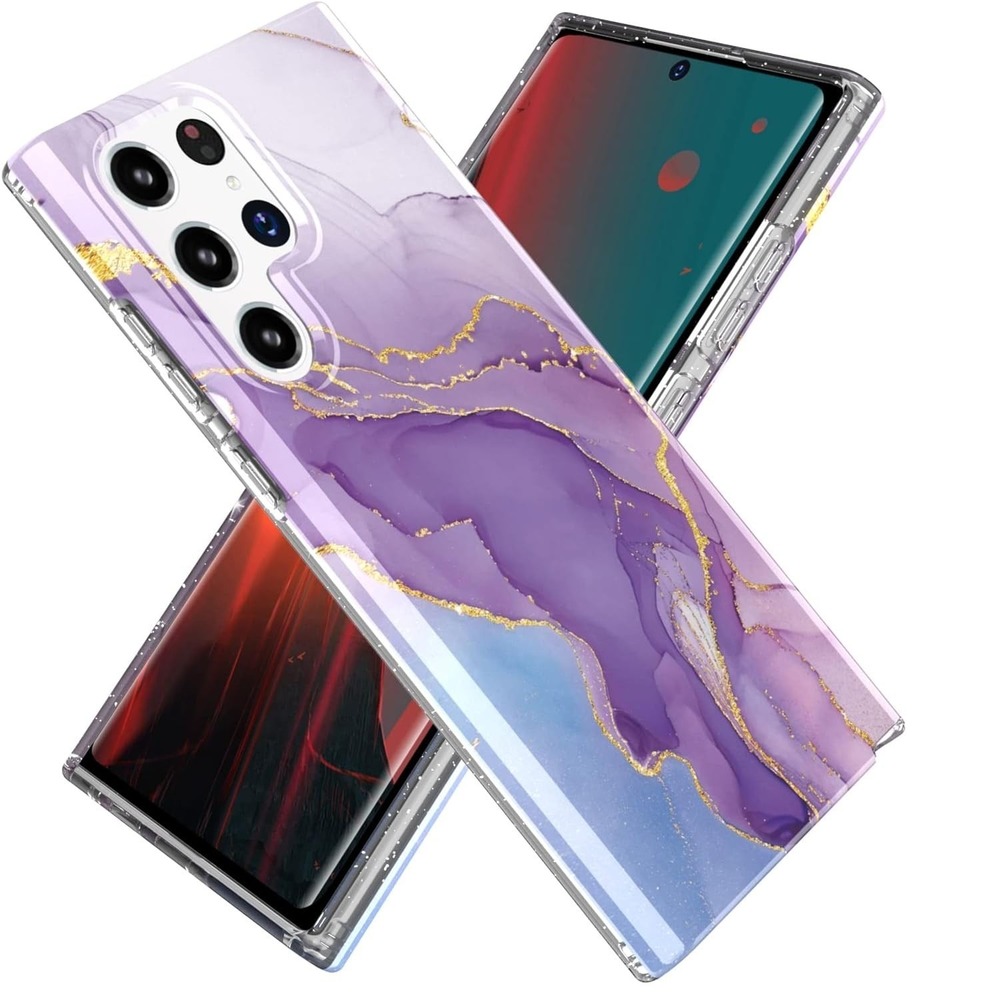 BAISRKE Galaxy S22 Ultra Case, Marble Shockproof Protective Shiny Hard PC Soft